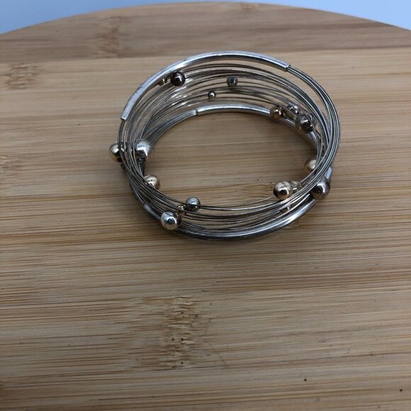 Multi-layer silver wrap bracelet gold and  silver beads - Picture 3 of 8